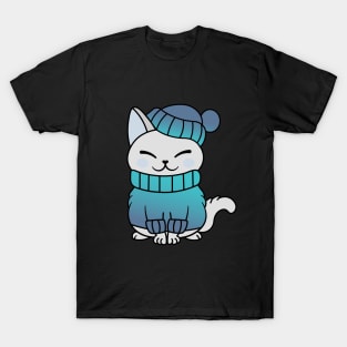 Cute Cozy Colorful Snow Winter Cat Kitty T-Shirt